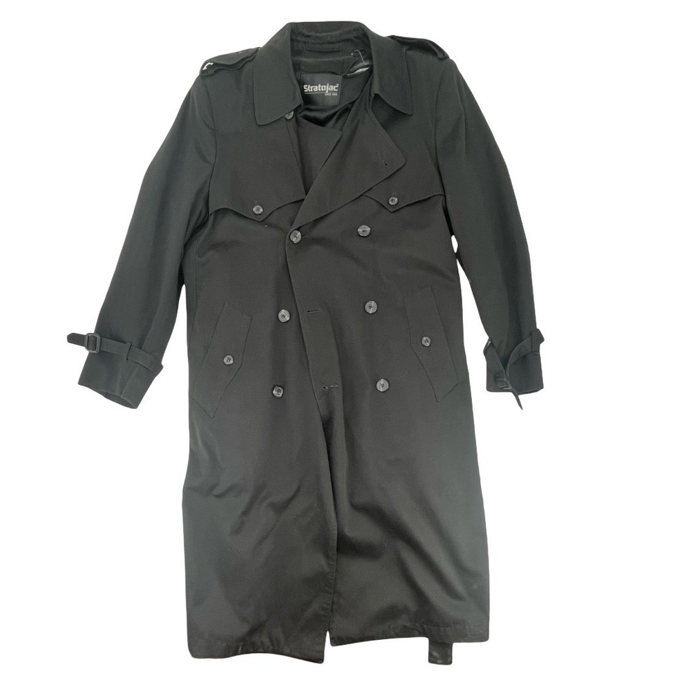 Stratojac Women Trench Coat Double Breasted Black Vintage 38 Regular